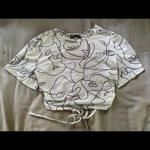 Indie Black & White Line Art Tie Crop Top